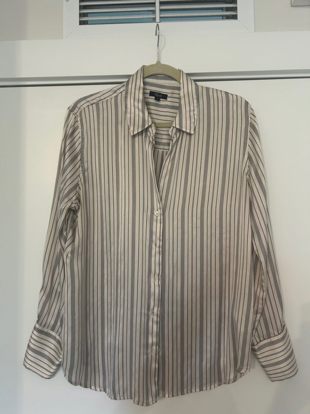 Rails Cream and Brown Vertical Stripe Button-Down Shirt - pure silk
